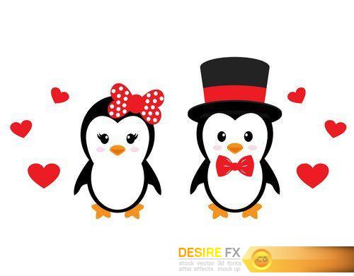 Cute penguin set with heart vector  12X EPS