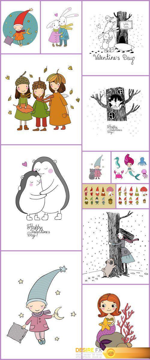 Little girl and a cute cartoon Vector illustration Coloring book #2 13X EPS