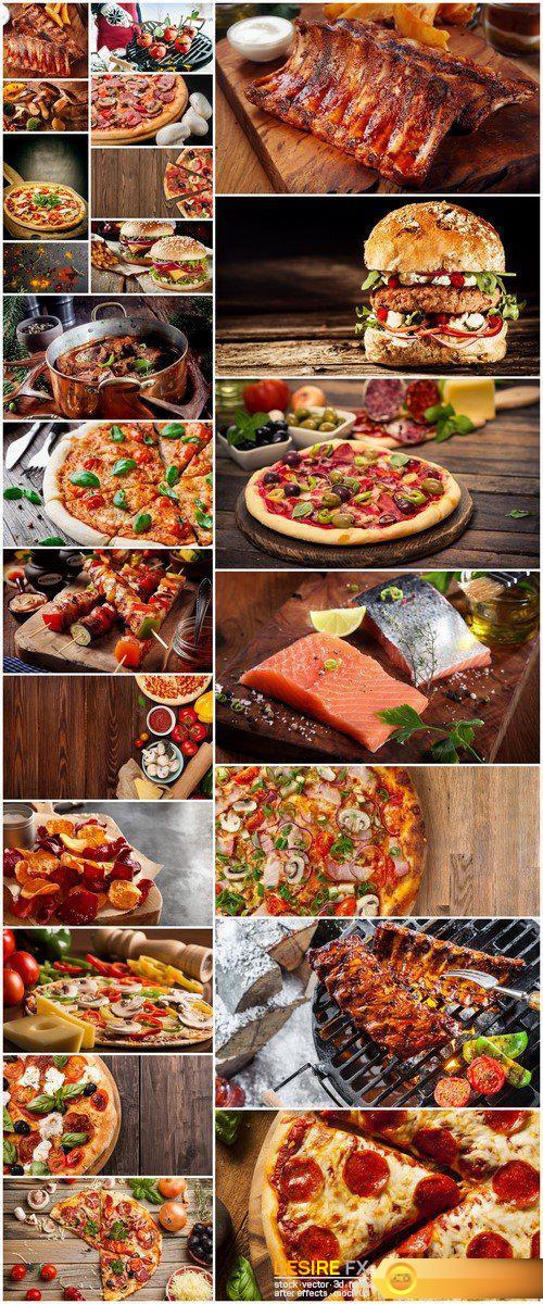 Meat pizza and fish food is cooked 23X JPEG