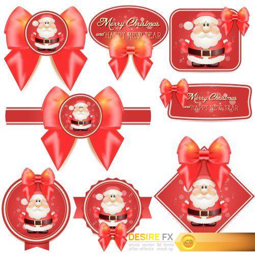 Happy New Year 2017 greeting card, vector labels with Santa