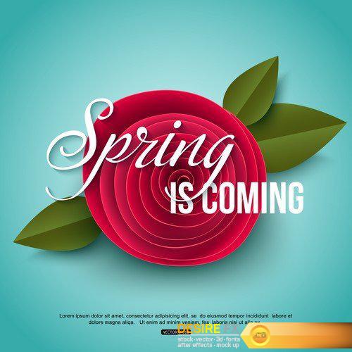 Spring banner with paper flowers 9X EPS