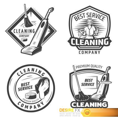 Badge set with cleaning service and descriptions  13X EPS