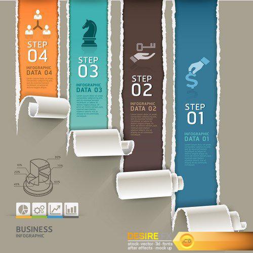 Abstract infographics template torn paper style 8X EPS