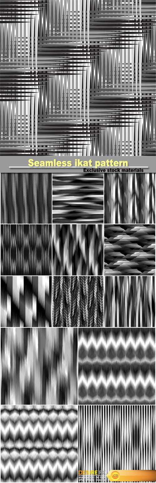 Seamless ikat pattern, abstract black and white background for textile design, wallpaper, surface textures