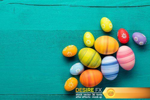 Easter eggs in basket placed on wooden planks 10X JPEG