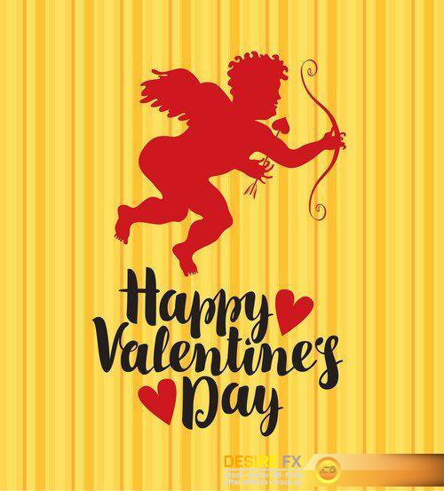 Card valentines day with hearts and Cupid with bow and arrow 15X EPS