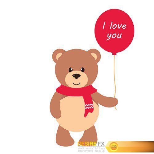 Cute bear with hearts and text 6X EPS