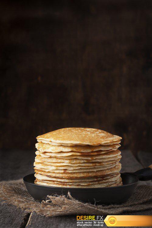 Stack of pancakes on frying pan 8X JPEG