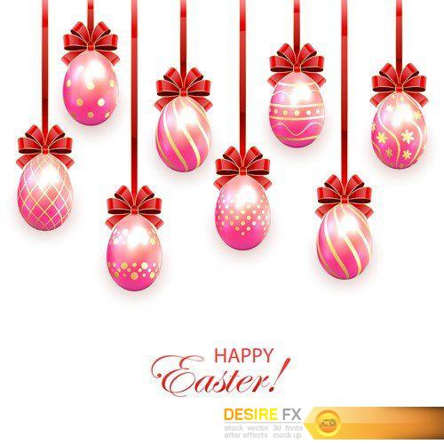 Easter eggs with red bow bright background 10X EPS