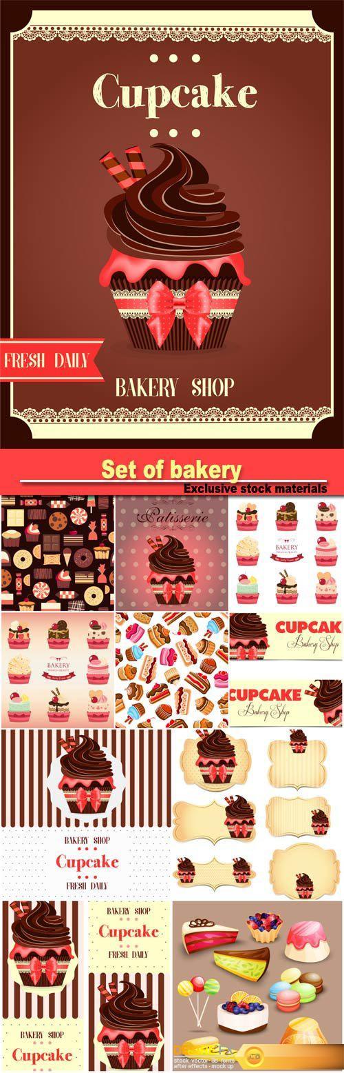 Set of bakery, vector cupcake