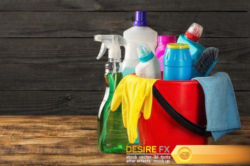 Cleaning product on wooden table, close up  6X JPEG