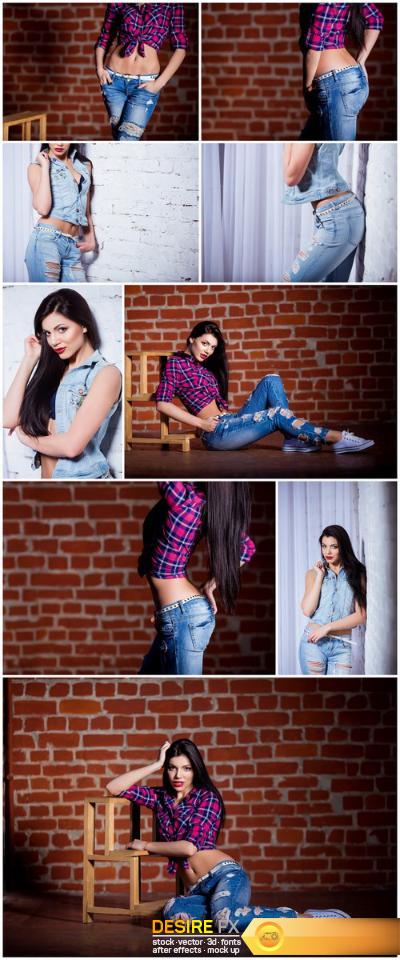 Attractive young beautiful brunette woman - Set of 9xUHQ JPEG Professional Stock Images