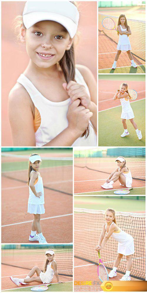 Little lovely girl tennis player