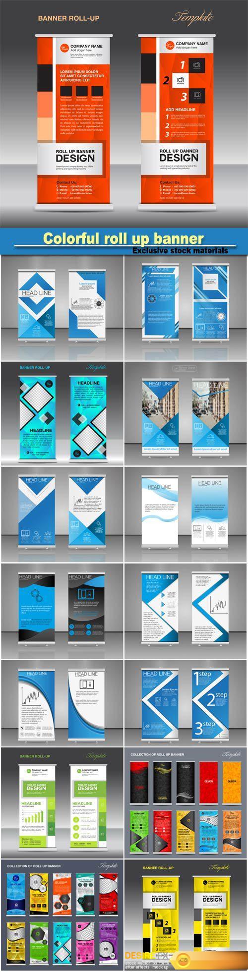 Collection of colorful roll up banner design stand template