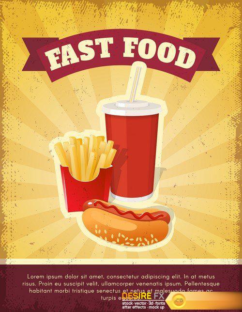 Fast food poster hot dogs and pizza 5X EPS
