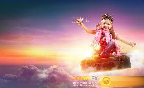 Girl playing with toy airplane 9X JPEG