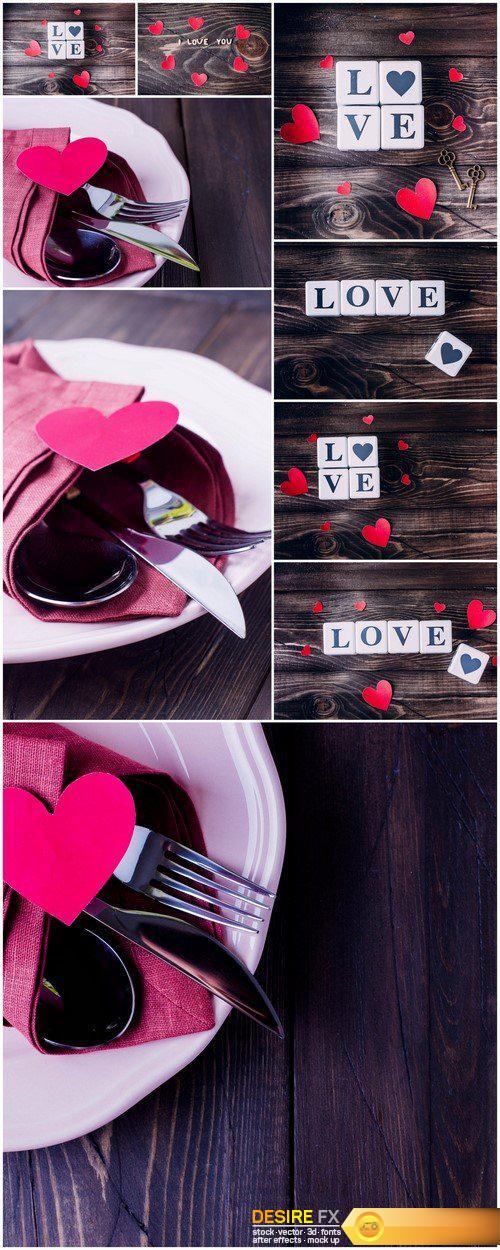 Valentine day table wooden background