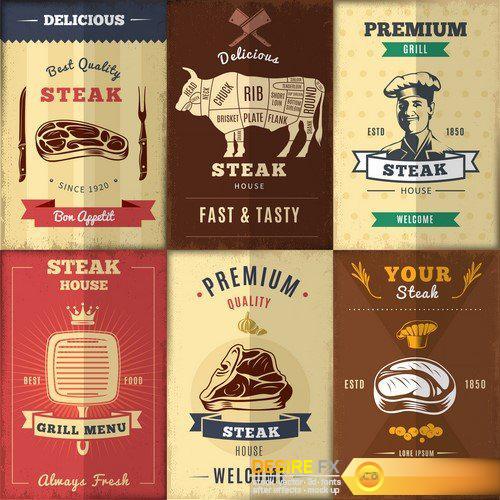 Meat steaks Labels Sticker 5X EPS