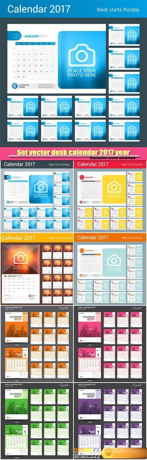 Set vector desk calendar 2017 year