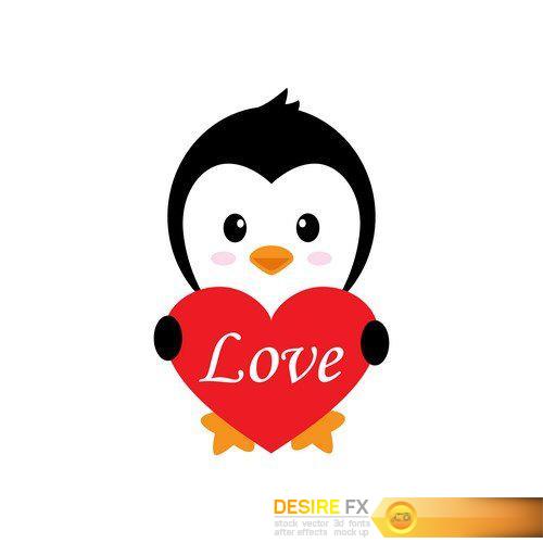 Cute penguin set with heart vector  12X EPS