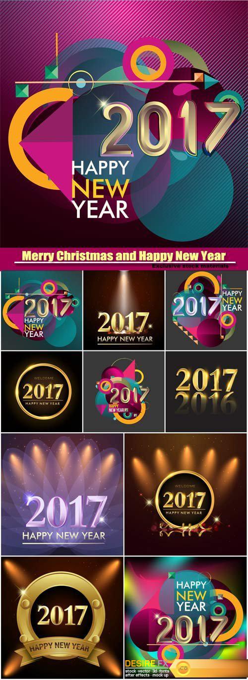 2017 glowing vector design elements, Merry Christmas and Happy New Year