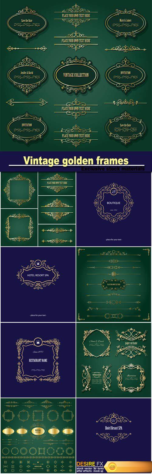 Vintage golden frames, labels and dividers set, luxury design