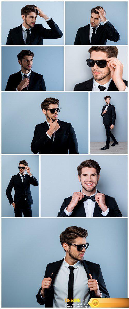 Portrait of handsome young man in black suit  9X JPEG