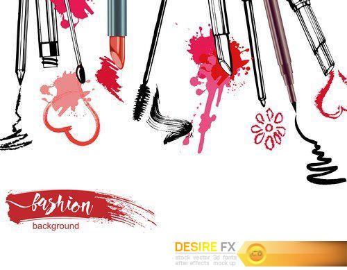 Vector beauty background lipstick, nail, perfumes, mascara 13X EPS
