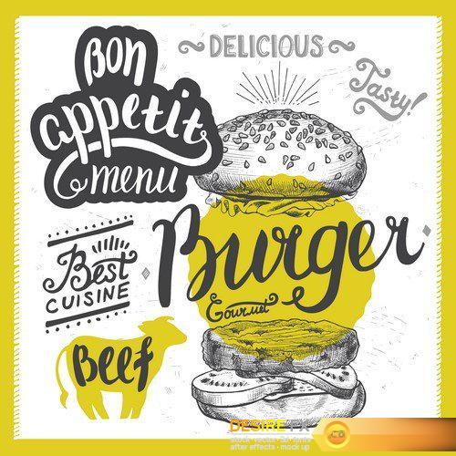 Burger food element for restaurant and cafe 9X EPS