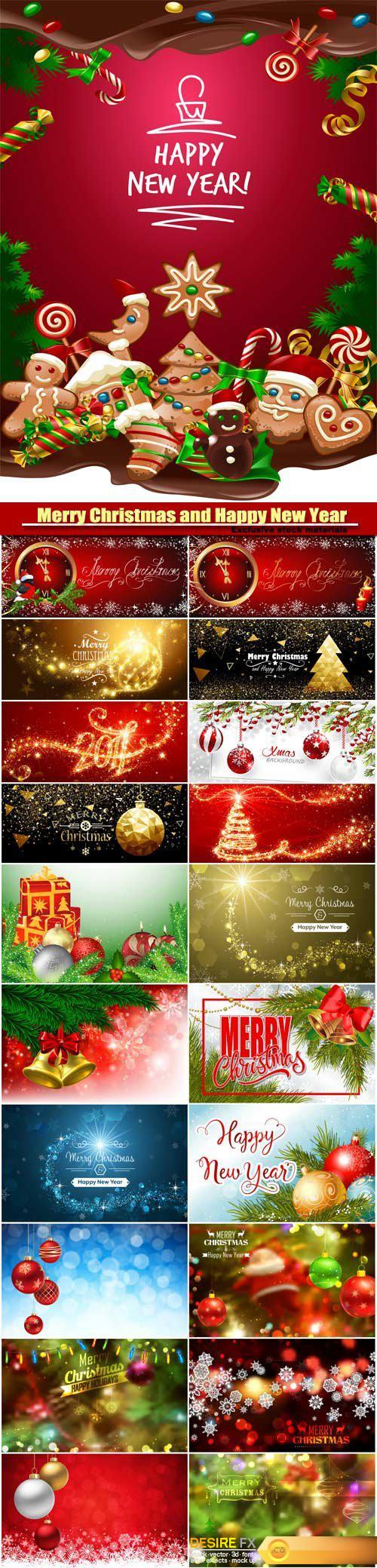 Merry Christmas and Happy New Year vector background