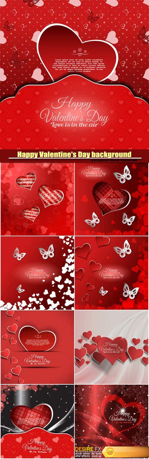 Vector Happy Valentine's Day background with red heart and white butterflies