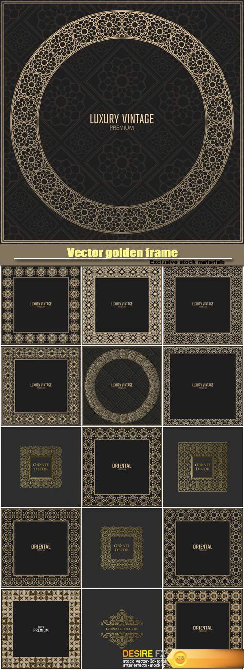 Vector golden frame, design elements, labels, vintage card for design
