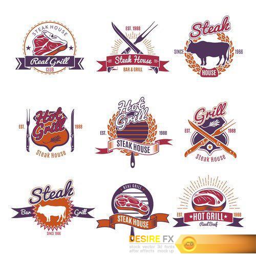 Meat steaks Labels Sticker 5X EPS