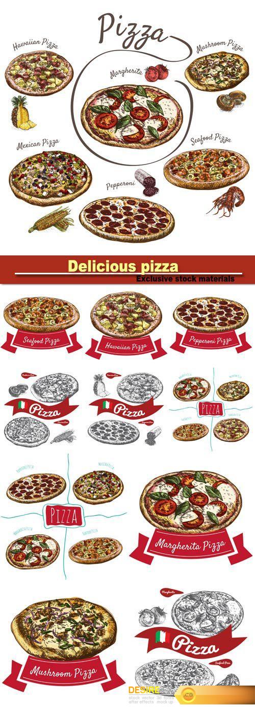 Different delicious pizza, vector illustration