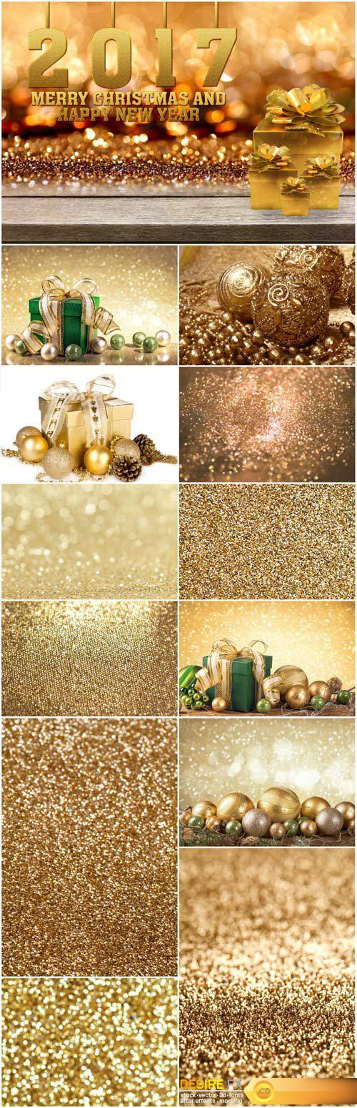 Merry Christmas and Happy New Year, gold backgrounds and textures