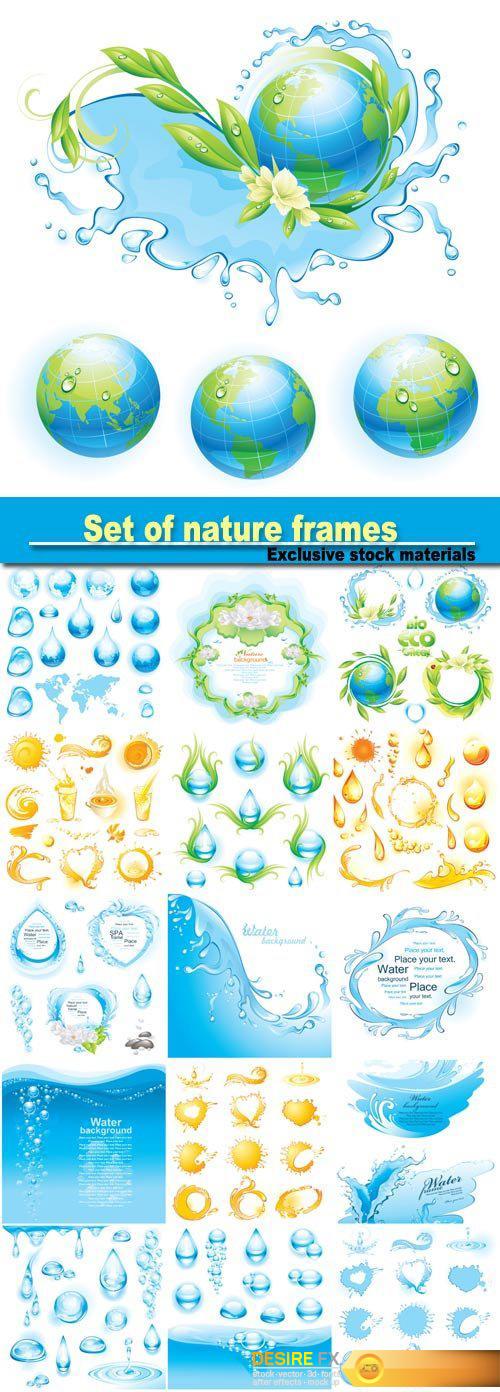 Set of nature frames, water background, orange  collection