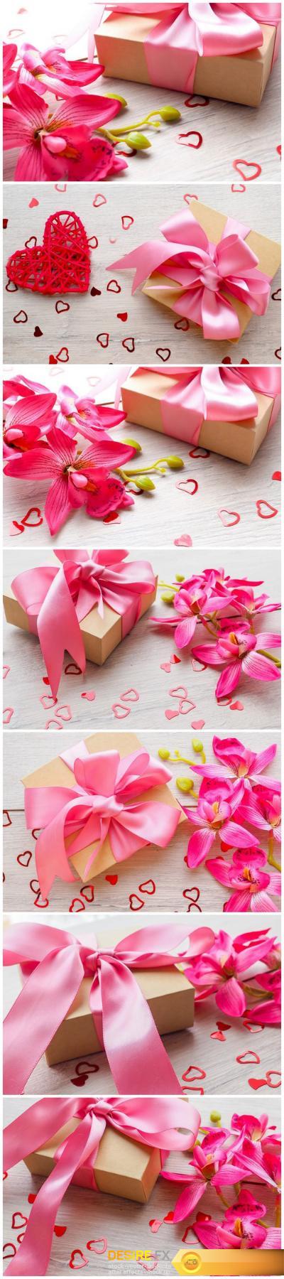 Gentle sweet composition for Valentines day, birthday, wedding in pink and red colors - Set of 7xUHQ JPEG Professional Stock Images