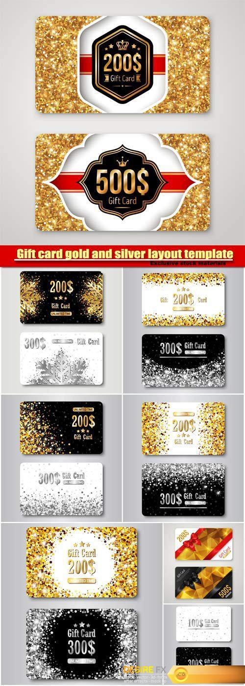 Gift card gold and silver layout template vector, premium certificate