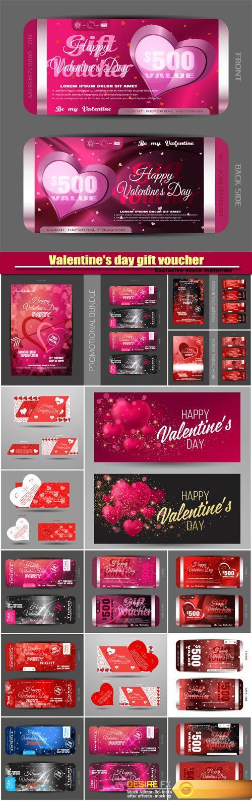 Vector set of greeting card and happy Valentine's day gift voucher