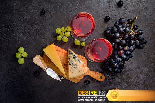 Various types of cheese and grapes 6X JPEG