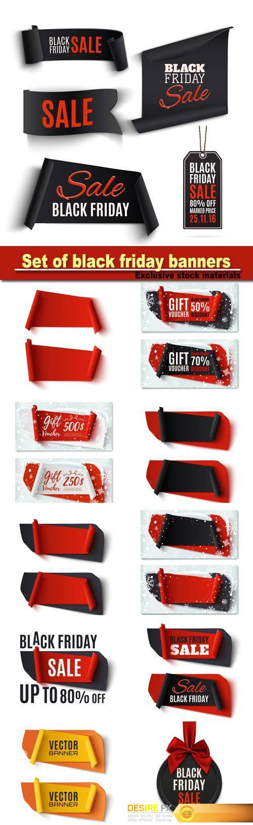 Set of black friday banners and price tags isolated on white background, vector illustration