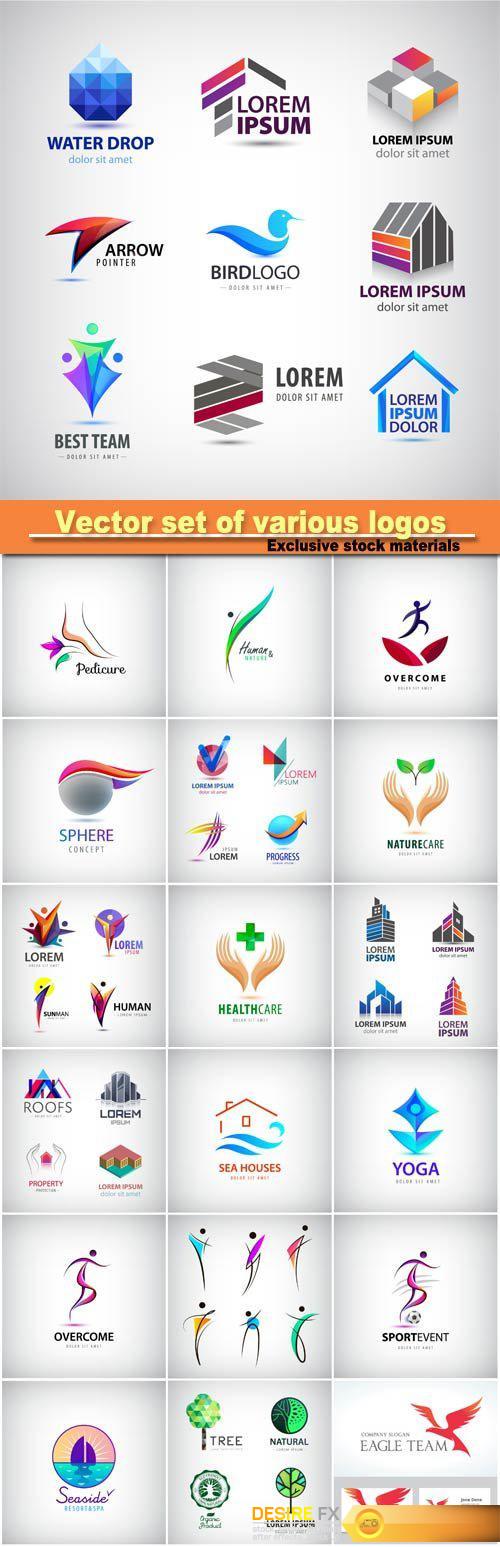 Vector set of various logos, bird, house, team, family geometric logotypes