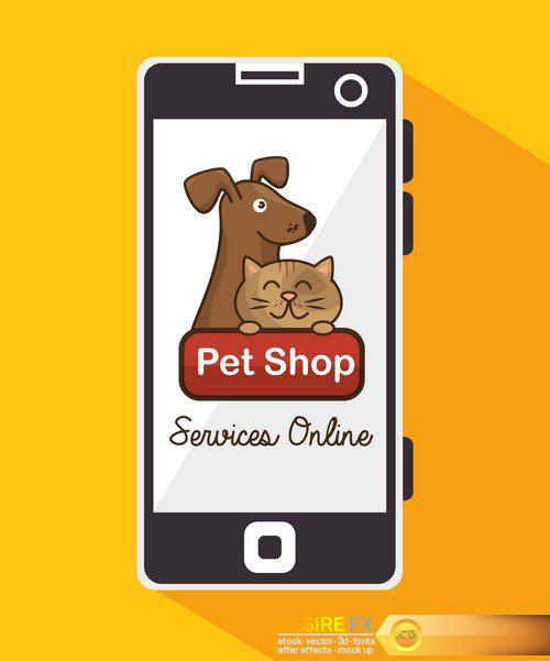 Pet shop cats and dog care vector illustration 18X EPS