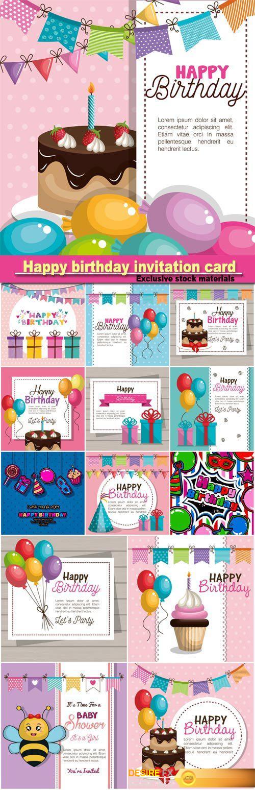 Happy birthday invitation card vector illustration design