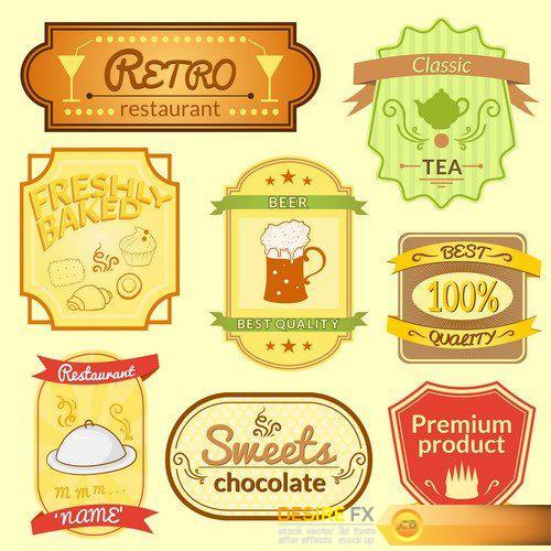 Retro vector labels on different themes set 7X EPS