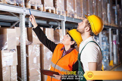 Freight containers Workers In Warehouse Preparing Goods For Dispatch 19X JPEG