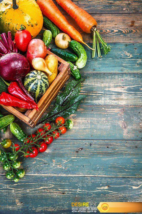 Fresh vegetables on a wooden background 9X JPEG