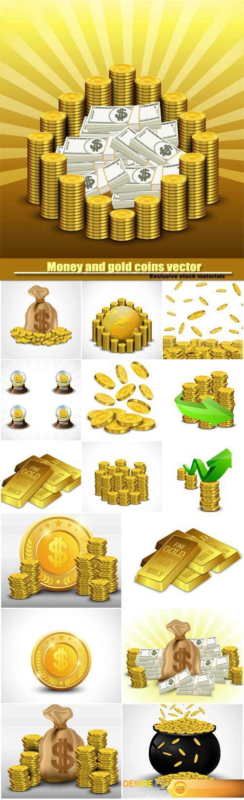 Money and gold coins vector