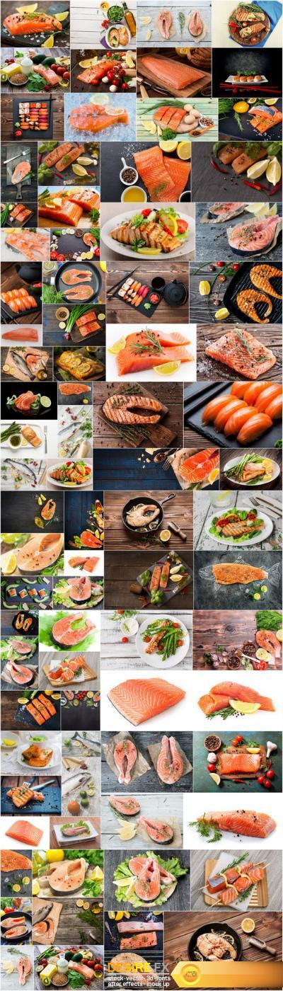 Raw salmon filet, stake and sushi - 83xUHQ JPEG