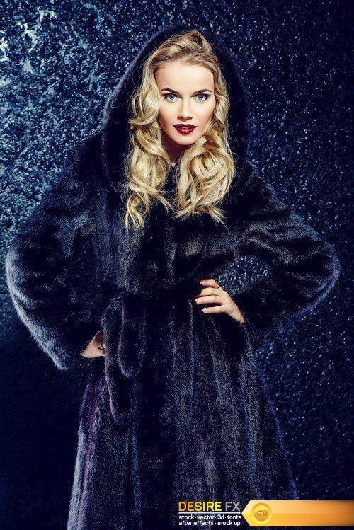 Fashion beautiful blonde woman wearing mink fur coat 6X JPEG